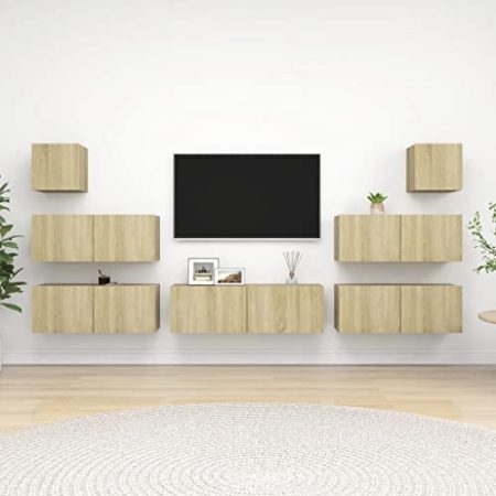 Youuihom TV-Wandhängeschrank-Set, Hanging TV Stand, TV-Möbel, 7-TLG. TV-Schrank-Set Sonoma-Eiche Holzwerkstoff Geeignet für Schlafsäle, Wohnungen, Villen, Schlafzimmer, Wohnzimmer
