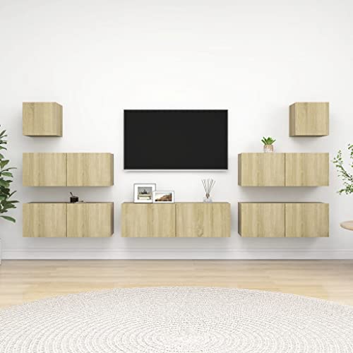 Youuihom TV-Wandhängeschrank-Set, Hanging TV Stand, TV-Möbel, 7-TLG. TV-Schrank-Set Sonoma-Eiche Holzwerkstoff Geeignet für Schlafsäle, Wohnungen, Villen, Schlafzimmer, Wohnzimmer