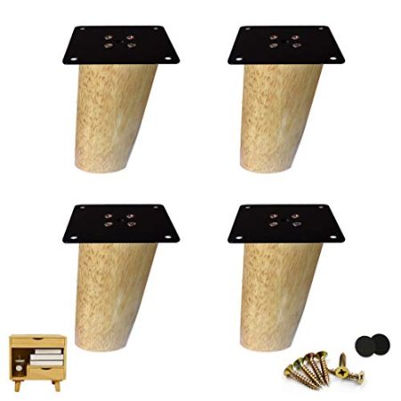 WYRMB Massivholz-Gummiholz-Möbelbeine, neigbare, konische Sofabeine, DIY-Ersatzbeine für Bücherregal/Couch/Couchtisch/Schrank/TV-Schrank, mit Zubehör, 4er-Set (8 cm)