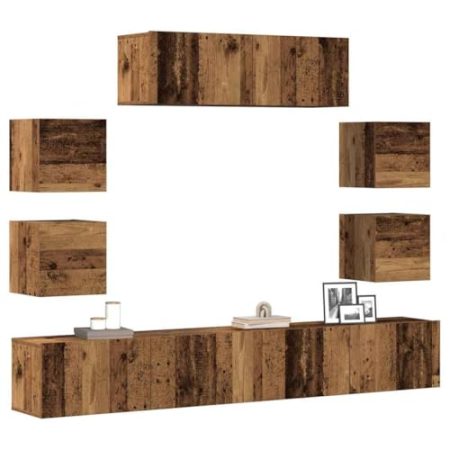 7-TLG. TV-Schrank-Set Wandmontage Altholz-Optik Holzwerkstoff, 3329015