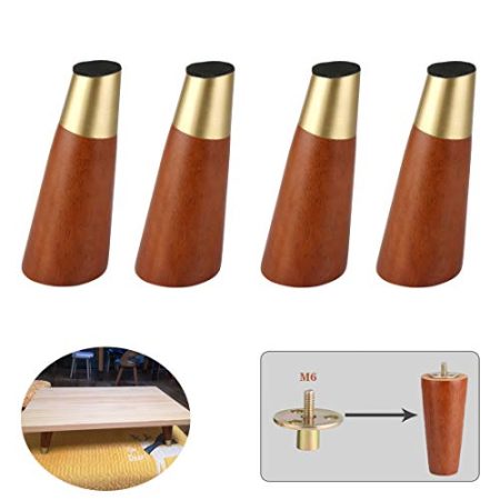 Generisch Set mit 4 konischen Ersatzfüßen aus Holz, Massivholz, Sofabeinen, Sockelfüßen, DIY-Hardware-Zubehör, für TV-Schrank-Betttisch, Installation mit M6-Schrauben, Messingsockel, Walnuss