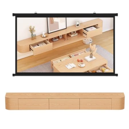 HYANXUE Schwebender TV-Ständer aus Massivholz, Hochglanz-TV-Schrank, schwebende Regale mit Tür, moderne Unterhaltungs-Medienkonsole, großer Stauraum, TV-Bank (Massivholz, 200 cm)