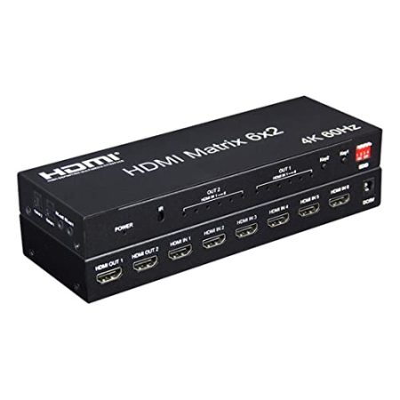 XYKJOBC 4K 60Hz 6x2 HDMI Matrix 6 IN 2 Out HDMI Splitter Switch 4x2 HDMI Matrix Audio Video Converter mit EDID für PC TV Dual Monitor (6x2 HDMI Matrix)