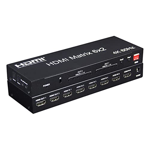XYKJOBC 4K 60Hz 6x2 HDMI Matrix 6 IN 2 Out HDMI Splitter Switch 4x2 HDMI Matrix Audio Video Converter mit EDID für PC TV Dual Monitor (6x2 HDMI Matrix)