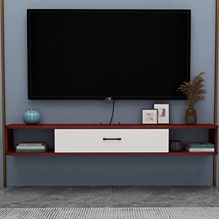 IisrAr Schwimmender TV-Schrank, wandmontierter TV-Schrank mit Einzelschublade, Clamshell-Design mit Drahtlöchern, für Projektor, Kabelbox, Spielekonsole/C/100 cm
