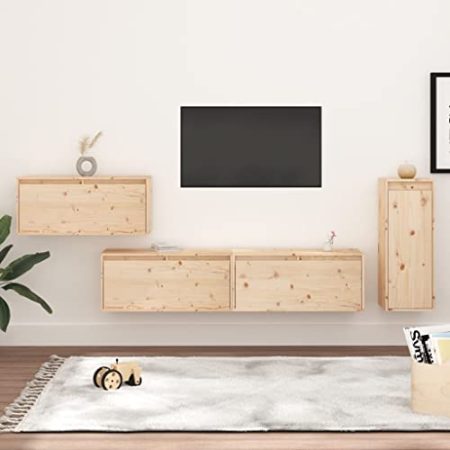 homiuse TV-Schränke 4 STK. Massivholz Kiefer Klassischen TV Schrank Set Wohnzimmer MöBel Fernsehschrank Tv Lowboard HäNgend Wohnzimmerschrank Tv MöBel HäNgeschrank Wohnzimmer MöBel Set Robust