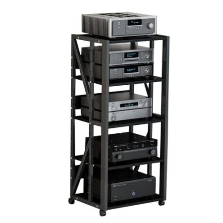 XTGDIEM Medien-Aufbewahrungsschrank, Vertikaler Schrank for Audio-/Video-Medien Mit 5 Regalen Mit Höhenverstellbarem Holzständer, Aufbewahrung Von Unterhaltungs-Stereo-Komponenten(Black)