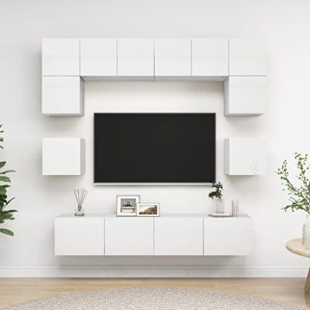 Toshilian 8-TLG. TV-Schrank-Set Hochglanz-Weiß Holzwerkstoff