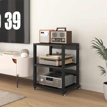 Audio-Video-Komponenten-Schrank, beweglicher Media-Ständer für Wohnzimmer, Gaming, Aufnahmeräume – Eck-TV-Ständer, Regale und Ständer, Audio-Rack-Schrank