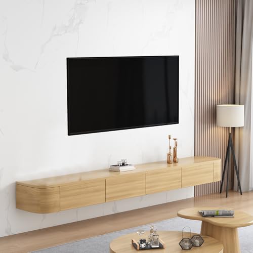 XDCXYD Mehrfarbiger an der Wand montierter TV-Schrank schwebender TV-Ständer Lagerregale mit Kabellöchern auf der Rückseite Medienkontrollzentrum Wohnzimmer Diele & Flur(Wood,200 * 20 * 24CM)