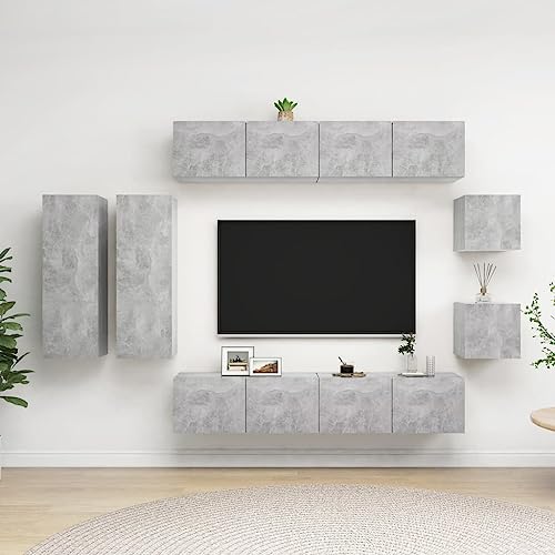 AJSEOYBS Tv Board,Tv Schrank HäNgend 8-TLG. Tv-Schrank-Set Betongrau Holzwerkstoffgeeignet Geeignet für Wohnzimmer, Schlafzimmer, Büro, Empfangsraum, Arbeitszimmer
