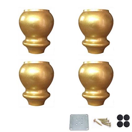 WYRMB Goldimitat-Möbelbeine, Sofabeine aus Massivholz, Kalebasse-Füße, DIY-Ersatzbeine für Couchtisch/TV-Schrank/Nachttisch/Schrank, mit Zubehör, 4er-Set (Gold 10 cm)