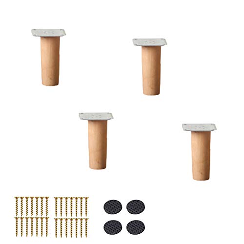 IUokLU Hölzerne Möbelbeine, Massivholz-Teetisch-Ersatzfüße, Kegelsofafüße, Schrankbasisbeine aus Buche, für TV-Schrank, Stuhl, Couch, Bett, Sessel, mit Zubehör, 4 Stück, vertikal/60 cm/23,6 Zoll