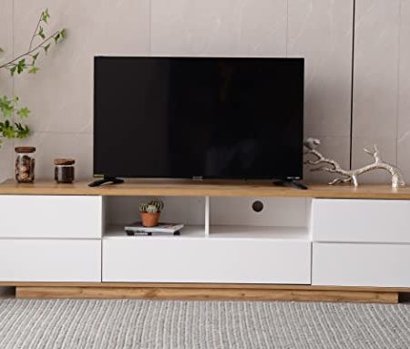 AMDXD Moderner Colorblocking TVSchrank Hochglanz-Oberfläche, TV-Regal für Fernseher Fernsehtisch TV-Schrank mit Holzmaserung für Wohnzimmer Schlafzimmer Möbel, 180cm