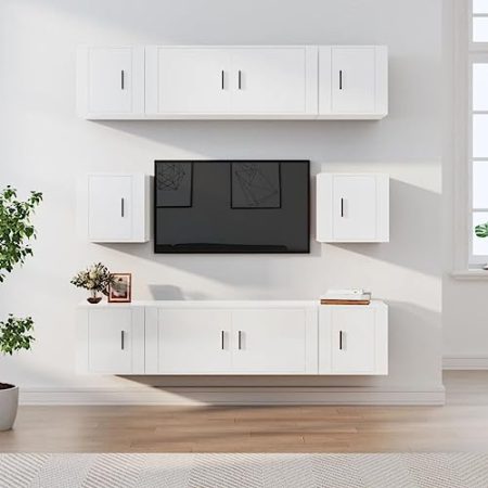 8-tlg. TV-Schrank-Set ,Stauraum-Schrank,Esszimmerschrank,Multifunktions-Schrank,Multimedia-Schrank,Multifunktions-Schrank,Moderner Stil,für Wohnzimmer,Schlafzimmer,Hochglanz-Weiß Holzwerkstoff