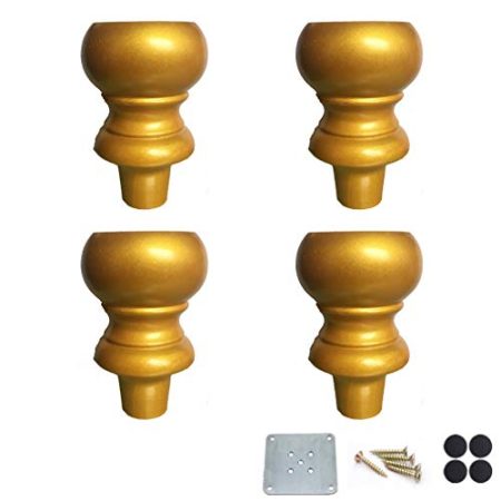 WYRMB Goldimitat-Möbelbeine, Massivholz-Sofabeine, Kalebasse-Füße, DIY-Ersatzbeine für Couchtisch/TV-Schrank/Nachttisch/Schrank, mit Zubehör, 4er-Set (Gold 12 cm/4,7 Zoll)