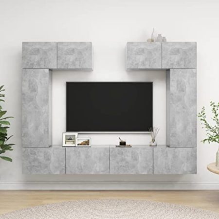 Youuihom TV-Unterhaltungszentrum Lowboard Wandschrank TV-Schrank 6-TLG. TV-Schrank-Set Betongrau Holzwerkstoff Geeignet für Unterhaltungsraum, Wohnzimmer, Büro, Medienraum