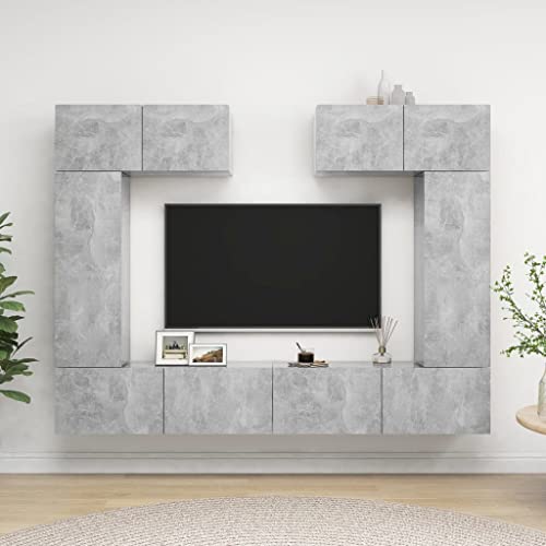 Youuihom TV-Unterhaltungszentrum Lowboard Wandschrank TV-Schrank 6-TLG. TV-Schrank-Set Betongrau Holzwerkstoff Geeignet für Unterhaltungsraum, Wohnzimmer, Büro, Medienraum