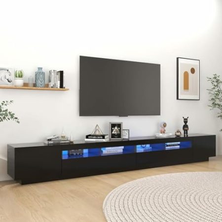 ZHENCHAO Moderner schwarzer TV-Schrank mit LED-Leuchten, Entertainment-Center-Ständer für TV, HiFi und Stereo, 300 x 35 x 40 cm, Wohnzimmermöbel, Aufbewahrungstruhe, Inneneinrichtung