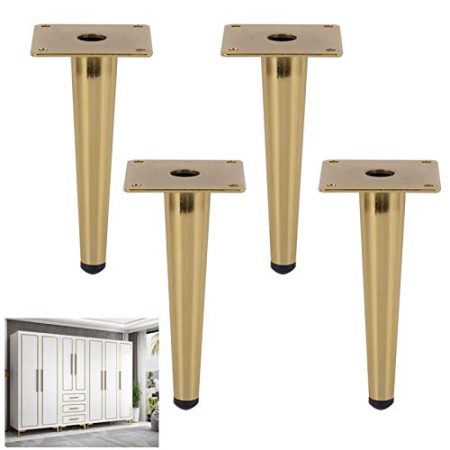 FHKBB Kegelmöbelbeine, Metallsofabein, Eisenschrankfuß, Sich verjüngende Tischbeine, Ersatzfüße, für TV-Schrankstuhl-Barhocker, Hardware-Zubehör, mit Schraube, 4er-Pack, Gold (vertikal 2