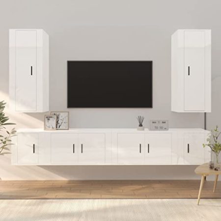 FUDUGEHMIOFWFJJ tv lowboard,tv Schrank,6-TLG. TV-Schrank-Set Hochglanz-Weiß HolzwerkstoffGeeignet für Wohnzimmer, Schlafzimmer, Eingang