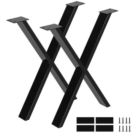 Fruyyzl Tischgestell Schwarz 71cm Hx61cm W, Tischkufen X Form, Tischbeine Schwarz, Couchtisch Füße, Tischfuß für DIY Sitzbank, Esstische, Nachttisch, Bank, Zweiteilig (X Form, 71cm H)