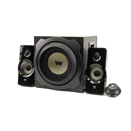 Woxter Big Bass 260 - Lautsprecher 2.1 (150W, Subwoofer Holz, Metallgitter, Kabel-Lautstärkeregler, AUX Ideal für TV, PC und Spielkonsolen.), Schwarze Farbe, Black