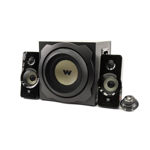 Woxter Big Bass 260 - Lautsprecher 2.1 (150W, Subwoofer Holz, Metallgitter, Kabel-Lautstärkeregler, AUX Ideal für TV, PC und Spielkonsolen.), Schwarze Farbe, Black