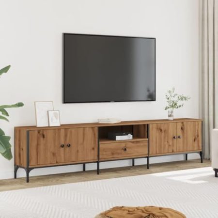 WKIEQACO Entertainment Centers & TV-Ständer, TV-Schrank mit Schublade, Artisan Eiche, 200 x 25 x 44 cm, Holzwerkstoff