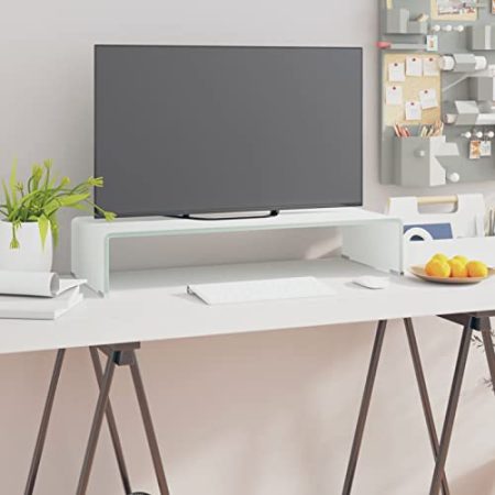Homgoday TV-Aufsatz Monitorerhöhung Monitorständer Monitor Stand Laptopständer Computerständer für Büro und Zuhause Glas Grün 70x30x13 cm