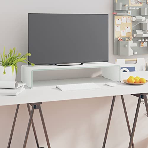 Homgoday TV-Aufsatz Monitorerhöhung Monitorständer Monitor Stand Laptopständer Computerständer für Büro und Zuhause Glas Grün 70x30x13 cm
