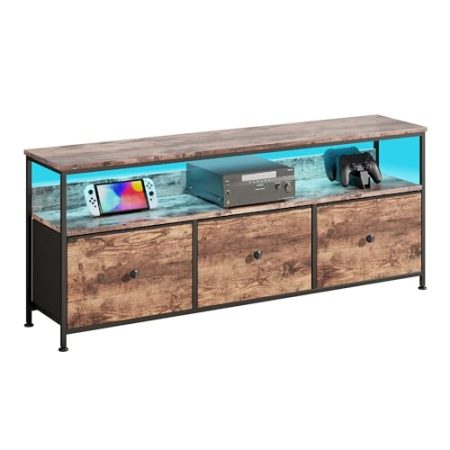 FOERPL TV-Tisch, Kommode mit 3 Schubladen, aus Stoff, TV-Möbel mit LED, 108 x 29 x 57 cm, TV-Low-Bank, Aufbewahrungsmöbel für Wohnzimmer, Schlafzimmer, Flur