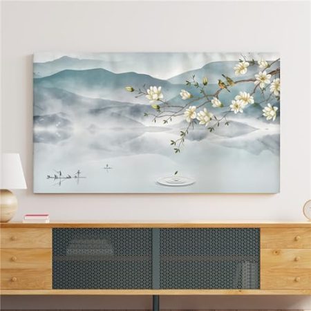 Treer TV Abdeckung Staubschutzhülle, Hülle Bezug für Fernsehen Schutzhülle Universal Fernseher Hülle Elastisch Staubschutz für 22-75 Zoll TV/PC-Bildschirme (Tuschmalerei 3,50 Zoll)