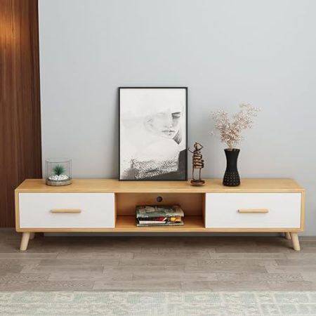 WOLWES Lowboard Wohnzimmer TV Board Holz TV Schrank Fernsehtisch Mit Schubladen TV Table TV Bank für Fernseher Bis 65 Zoll (Color : Log+White, Size : 1.2m)