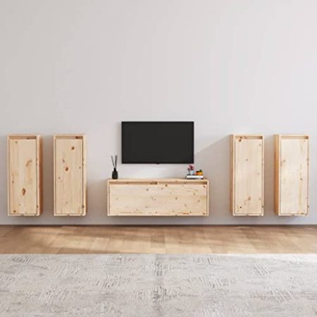 homiuse TV-Schränke 5 STK. Massivholz Kiefer Klassischen TV Schrank Set Wohnzimmer MöBel Fernsehschrank Tv Lowboard HäNgend Wohnzimmerschrank Tv MöBel HäNgeschrank Wohnzimmer MöBel Set Robust