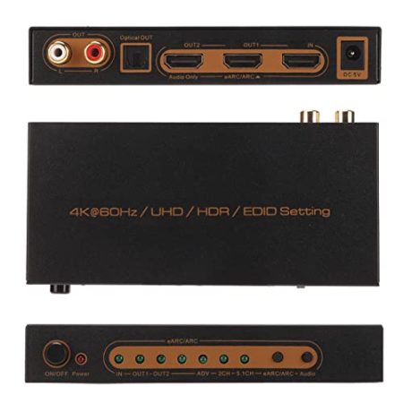 HDMI Audio-Extraktor, Ultra HD 4K 60Hz 18 Gbit/s HDMI 2.0 EARC/ARC Audio Extraktor Konverter mit Optischem, -und HDMI-Audio-Ausgang, Unterstützung Dolby HD/DTS HD/Dolby Atoms