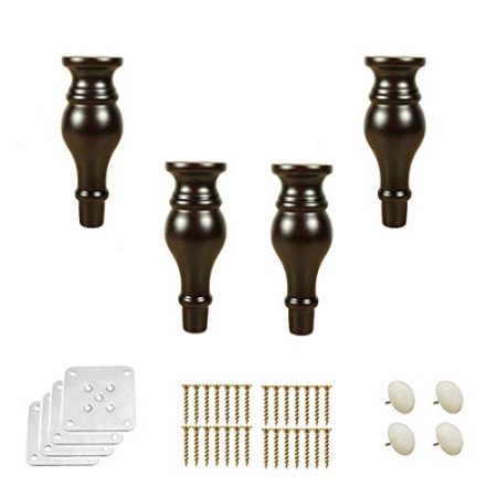 FHKBB 4 Stück runde Möbelbeine, Ersatzsofabeine, Brötchenfüße, Massivholzschrankbeine, Eukalyptus-Couchtischbeine, für Tischkommode Couch Osmanischer TV-Ständer Loveseat, mit Zubehör (br