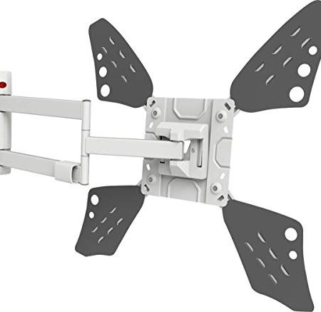 Barkan lange Weiß TV Wandhalterung, 13 - 80 Zoll Schwenkbar / Neigbar / Vollbewegung flach & curved Fernseher TV Halterung, hält bis 50Kg, extra langer Auszug, für LED OLED LCD, Max. VESA 600x400