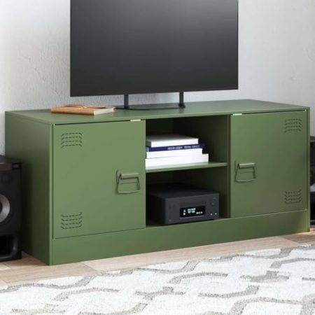WKIEQACO Entertainment Centers & TV-Ständer, TV-Schrank, olivgrün, 99 x 39 x 44 cm, Stahl