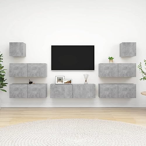 Youuihom TV-Wandhängeschrank-Set, Hanging TV Stand, TV-Möbel, 7-TLG. TV-Schrank-Set Betongrau Holzwerkstoff Geeignet für Schlafsäle, Wohnungen, Villen, Schlafzimmer, Wohnzimmer