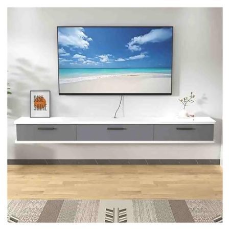 Generisch Schwebender TV-Ständer mit 2 Schubladen, Wandmontage, TV-Regal, Medienkonsole, Schwebende TV-Konsole mit Schränken für Schlafzimmer und Wohnzimmer (I, 140 cm)