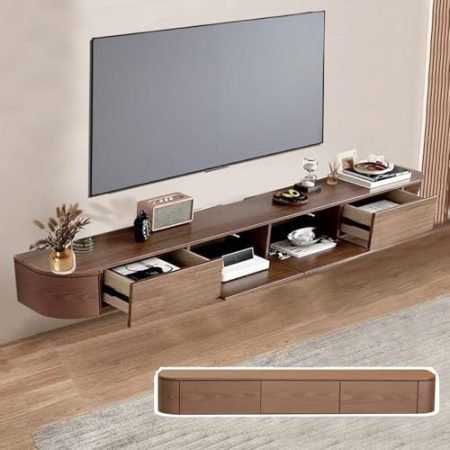 XDCXYD Schwebender TV-Ständer Lagerregale An Der Wand Montierter TV-Schrank Ausgehöhlter TV-Schrank Mit Kabellöchern Mehrere Größen Und Farben Diele & Flur (Walnut, 160 * 20 * 24CM)