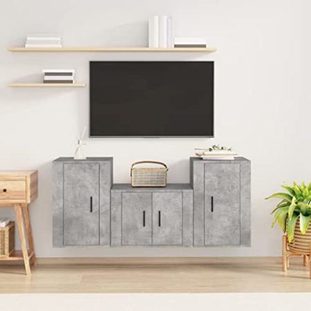 AUUIJKJF Home Outdoor Sonstiges 3-teiliges TV-Schrank-Set Beton Grau Holzwerkstoff
