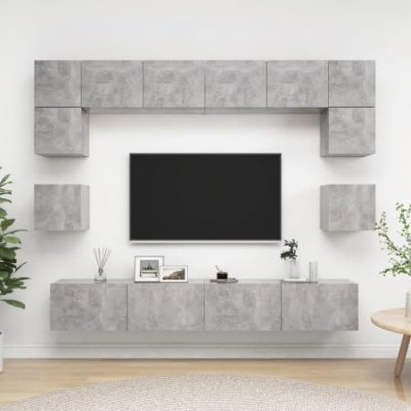AJSEOYBS Fernseher unterschrank,Tv-Schrank8-Tlg. Tv-Schrank-Set Betongrau Holzwerkstoffgeeignet Geeignet für Wohnzimmer, Schlafzimmer, Büro, Empfangsraum, Arbeitszimmer