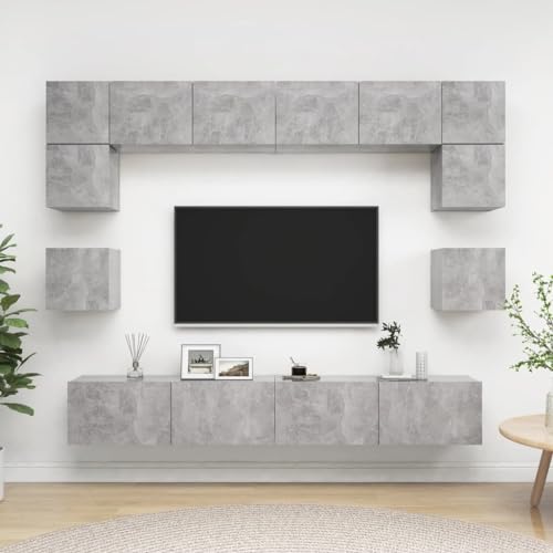 AJSEOYBS Fernseher unterschrank,Tv-Schrank8-Tlg. Tv-Schrank-Set Betongrau Holzwerkstoffgeeignet Geeignet für Wohnzimmer, Schlafzimmer, Büro, Empfangsraum, Arbeitszimmer