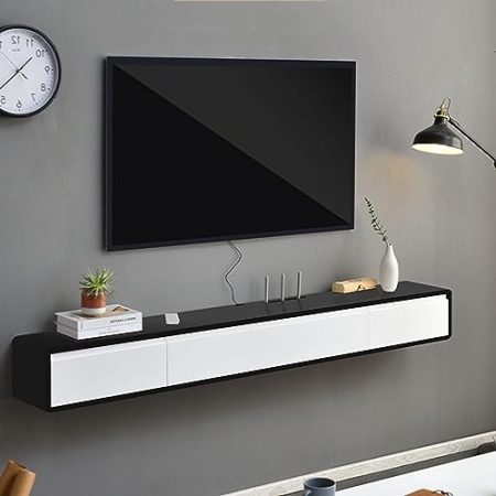 TV Lowboard Hängend - Wandmontage TV-Schrank - TV Schrank Hängend, 140 Cm Großes Schwebendes TV-Ständerregal Aus Massivem Holz, An Der Wand Montierter TV-Einheit-Multimedia-Aufbewahrungstisch ( Color