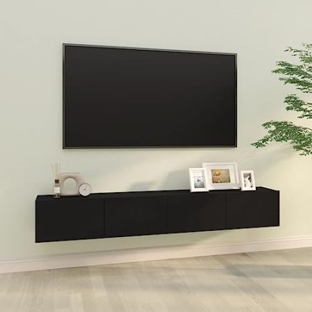 AJJHUUKI Outdoor-Möbel-Wand-TV-Schränke, 2 Stück, schwarz, 100 x 30 x 30 cm, Holz-Möbel