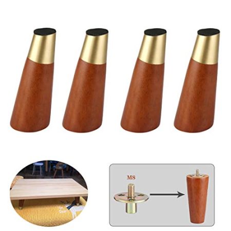 Generisch Set mit 4 Massivholz-Sofabeinen, konischen Ersatzfüßen aus Holz, Sockelfüßen, DIY-Hardware-Zubehör, für TV-Schrank-Betttisch, Installation mit M8-Schrauben, Messingsockel, Walnuss