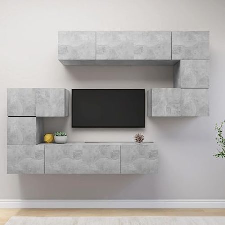 FUDUGEHMIOFWFJJ Wohnzimmer möbel,Wohnzimmer,8-TLG. TV-Schrank-Set Betongrau HolzwerkstoffGeeignet für Wohnzimmer, Schlafzimmer, Eingang