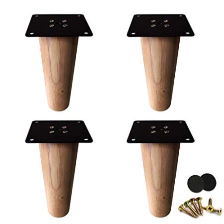 WYRMB Massivholz-Gummiholz-Möbelbeine, DIY-Ersatz-Sofabeine, konische Couchtischbeine, für Bank/Couch/Schrank/TV-Schrank/Nachttisch, mit Zubehör, 4er-Set (15 cm/5,9 Zoll)